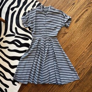 Vintage Blue and Gray Striped Day Dress